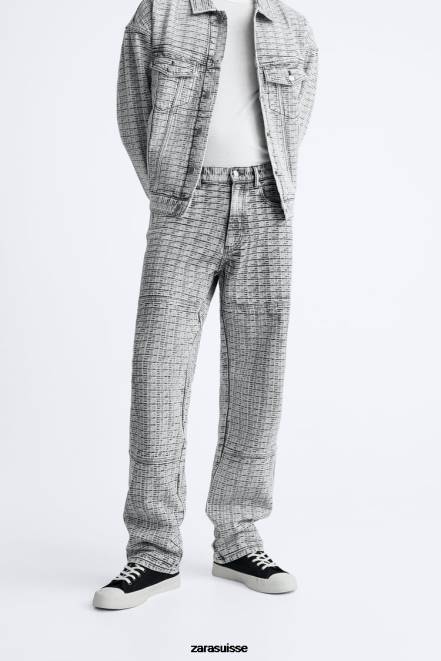 Zara vêtements P66V1089 Hommes jean à jacquard géométrique gris