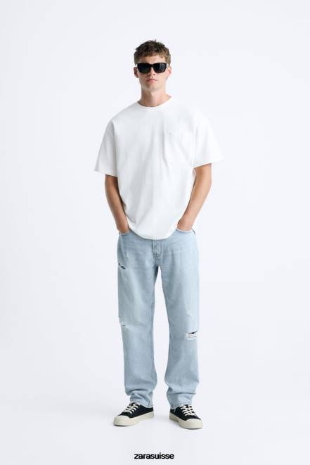 Zara vêtements P66V1090 Hommes jean droit déchiré bleu moyen