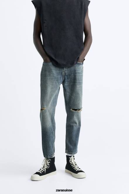 Zara vêtements P66V1091 Hommes jean slim raccourci bleu