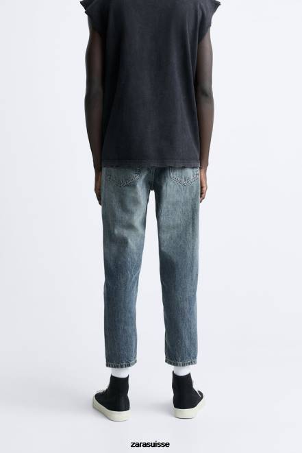 Zara vêtements P66V1091 Hommes jean slim raccourci bleu