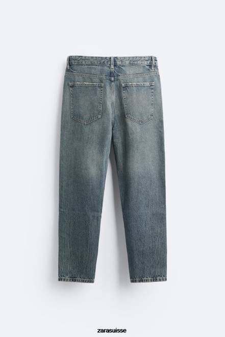Zara vêtements P66V1091 Hommes jean slim raccourci bleu