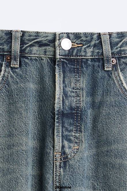 Zara vêtements P66V1091 Hommes jean slim raccourci bleu