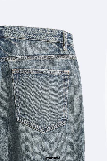 Zara vêtements P66V1091 Hommes jean slim raccourci bleu