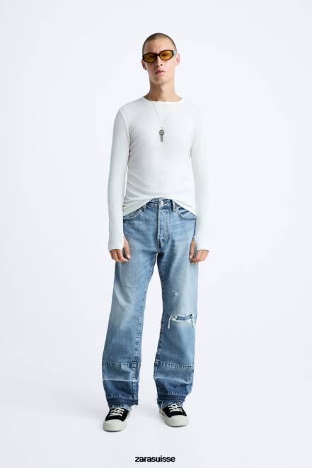 Zara vêtements P66V1092 Hommes jean déchiré décontracté bleu moyen