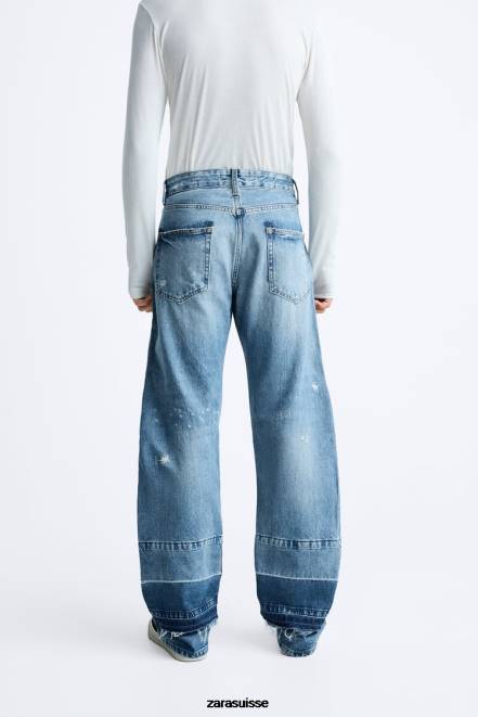 Zara vêtements P66V1092 Hommes jean déchiré décontracté bleu moyen