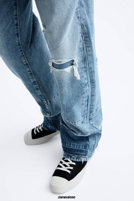 Zara vêtements P66V1092 Hommes jean déchiré décontracté bleu moyen