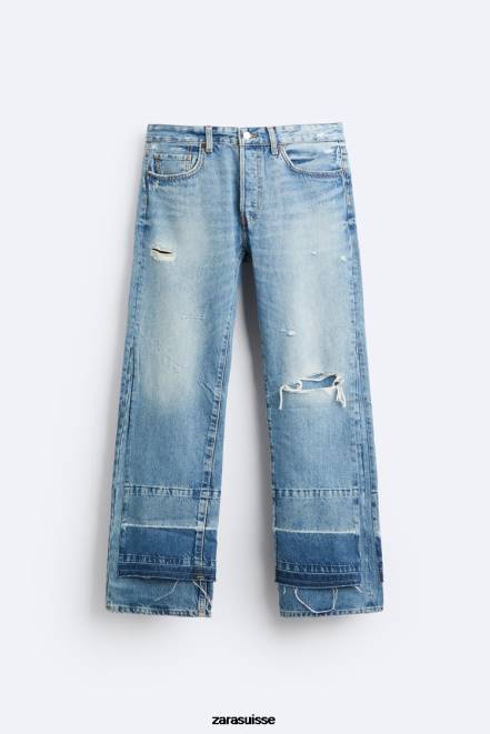 Zara vêtements P66V1092 Hommes jean déchiré décontracté bleu moyen