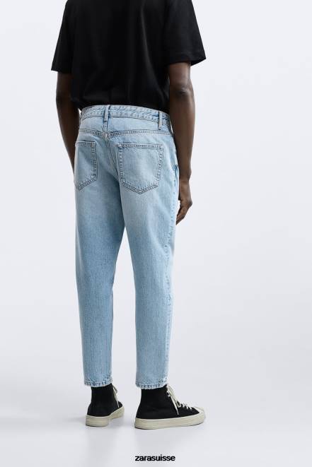 Zara vêtements P66V1097 Hommes jean slim raccourci bleu clair