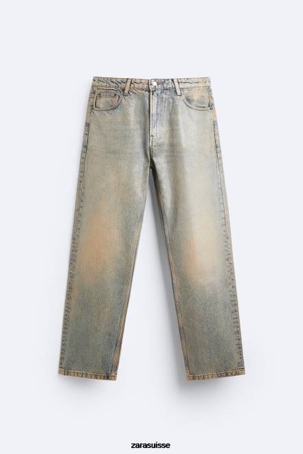 Zara vêtements P66V1099 Hommes jean effet métallisé bleu