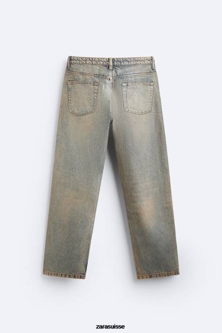 Zara vêtements P66V1099 Hommes jean effet métallisé bleu