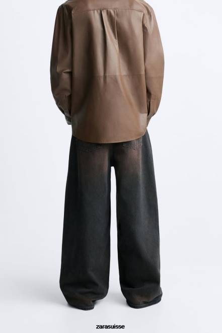 Zara vêtements P66V1100 Hommes jean coupe large marron foncé
