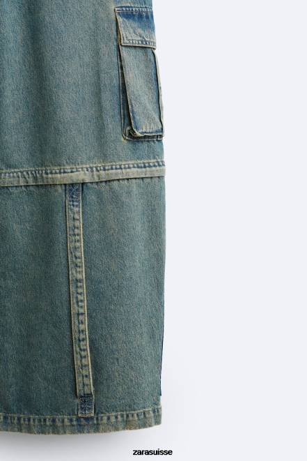 Zara vêtements P66V1103 Hommes jean cargo amovible bleu vert