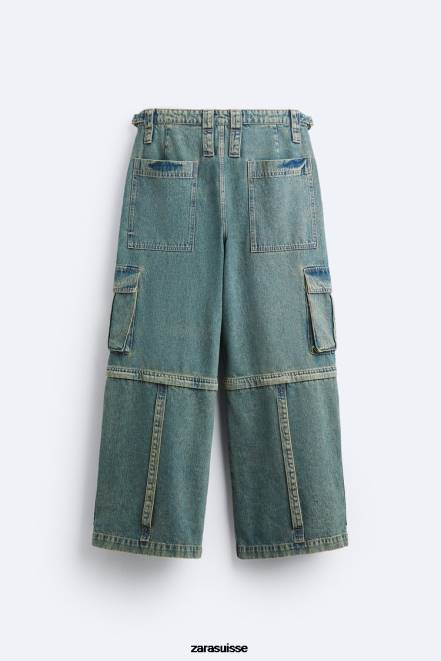 Zara vêtements P66V1103 Hommes jean cargo amovible bleu vert