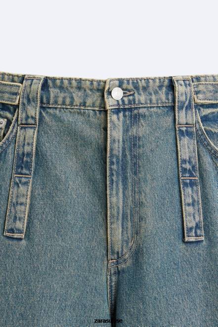 Zara vêtements P66V1103 Hommes jean cargo amovible bleu vert