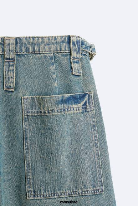 Zara vêtements P66V1103 Hommes jean cargo amovible bleu vert