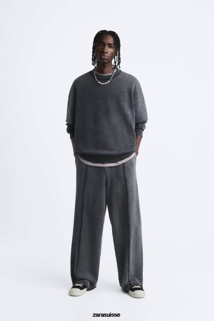 Zara vêtements P66V948 Hommes pantalon de jogging de couleur délavée anthracite foncé