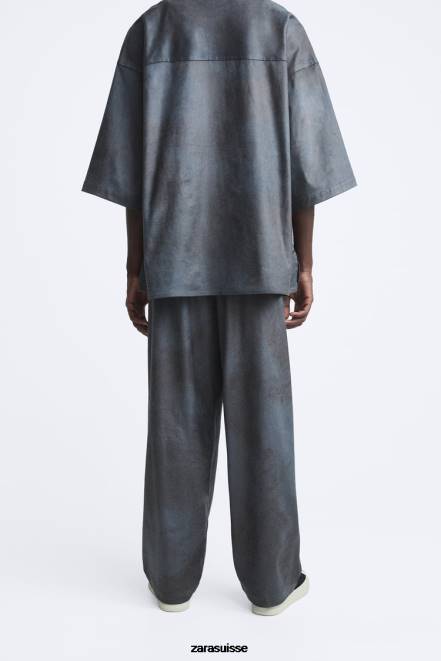 Zara vêtements P66V949 Hommes pantalon en suède synthétique délavé gris