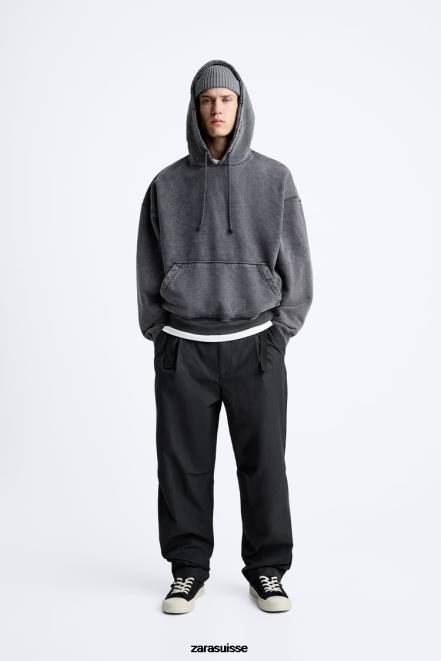 Zara vêtements P66V952 Hommes pantalon technique ceinturé noir