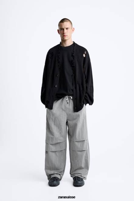 Zara vêtements P66V953 Hommes pantalon de parachute technique argent