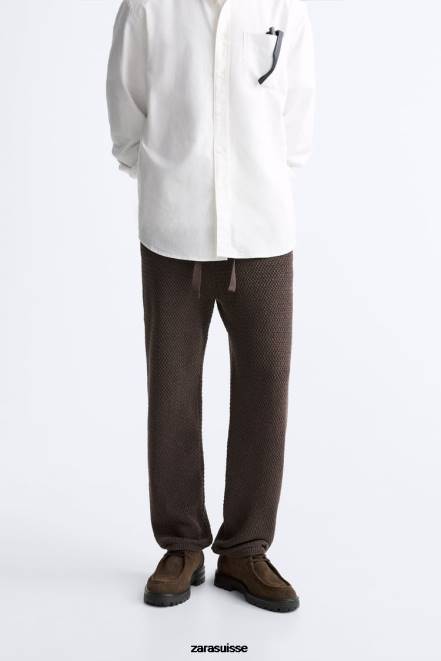 Zara vêtements P66V959 Hommes pantalon texturé au crochet chocolat