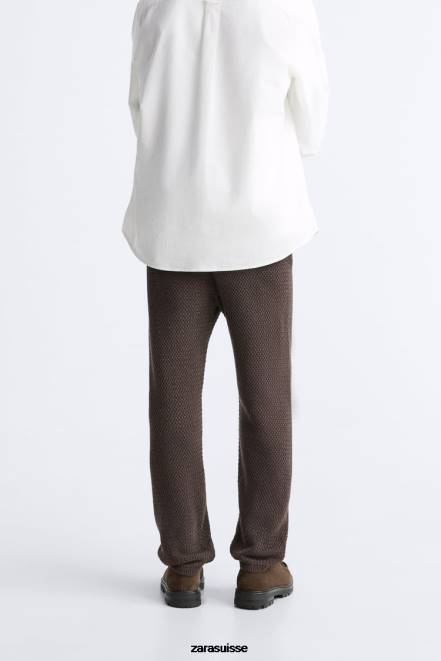 Zara vêtements P66V959 Hommes pantalon texturé au crochet chocolat