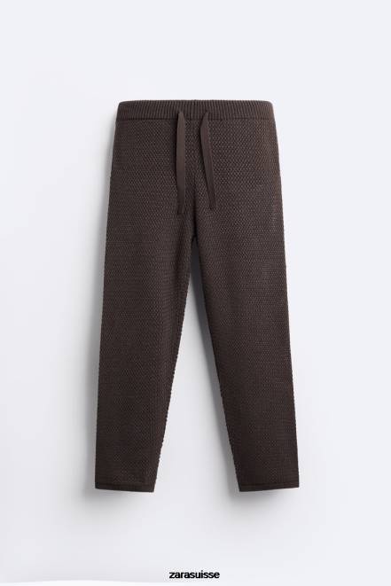 Zara vêtements P66V959 Hommes pantalon texturé au crochet chocolat