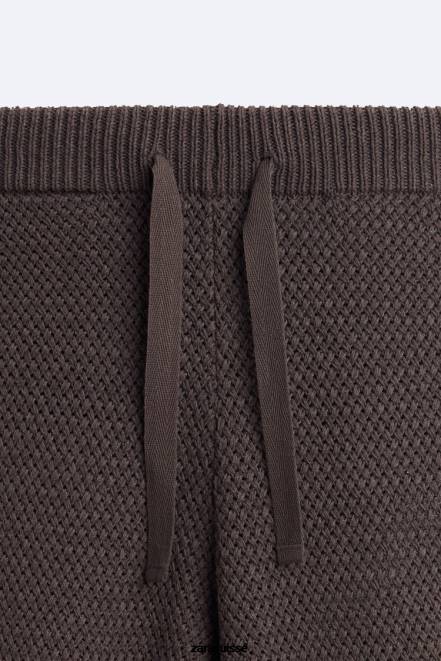 Zara vêtements P66V959 Hommes pantalon texturé au crochet chocolat