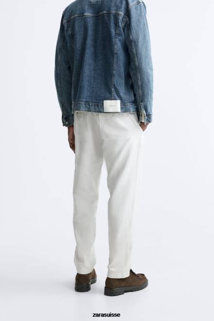 Zara vêtements P66V960 Hommes pantalon en coton et lin gris perle