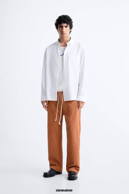 Zara vêtements P66V961 Hommes pantalon à jacquard géométrique écru/jaune