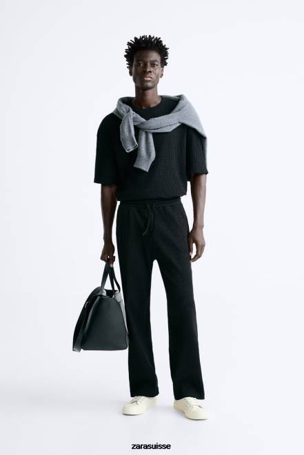 Zara vêtements P66V963 Hommes pantalon de jogging côtelé noir