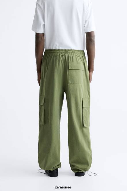Zara vêtements P66V964 Hommes pantalon cargo technique kaki foncé