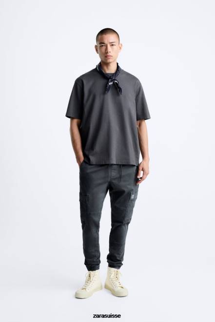 Zara vêtements P66V965 Hommes pantalon cargo doux gris moyen