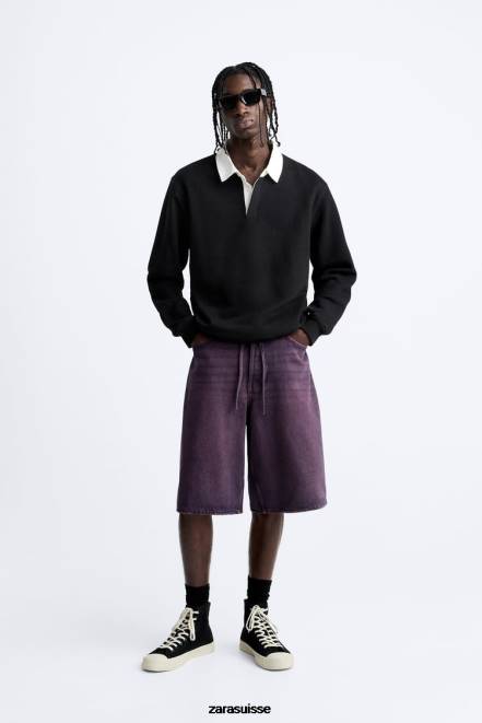 Zara vêtements P66V1240 Hommes short en jean coupe large rose