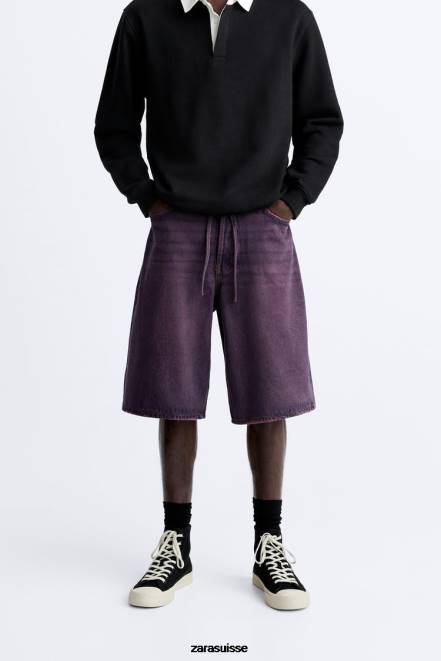 Zara vêtements P66V1240 Hommes short en jean coupe large rose