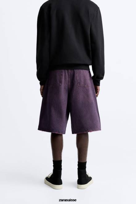 Zara vêtements P66V1240 Hommes short en jean coupe large rose