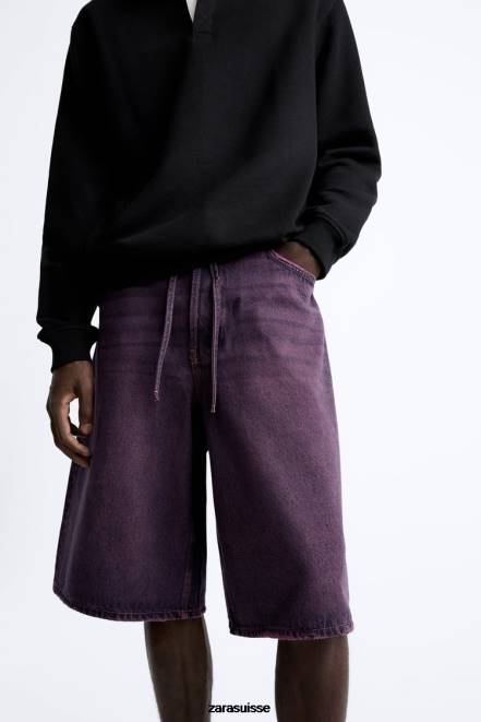 Zara vêtements P66V1240 Hommes short en jean coupe large rose