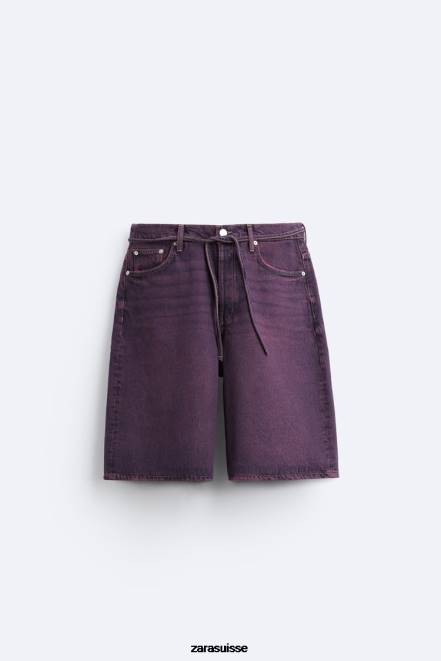 Zara vêtements P66V1240 Hommes short en jean coupe large rose