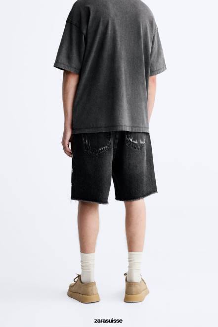 Zara vêtements P66V1241 Hommes short en jean déchiré noir