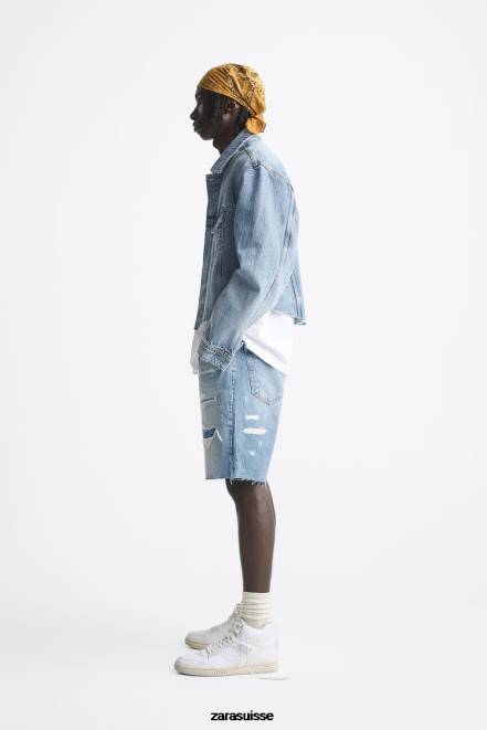 Zara vêtements P66V1242 Hommes short en jean déchiré bleu clair