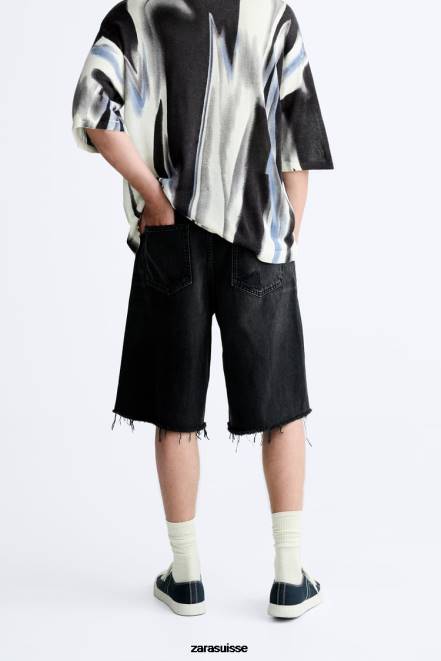 Zara vêtements P66V1243 Hommes short en jean coupe décontractée noir