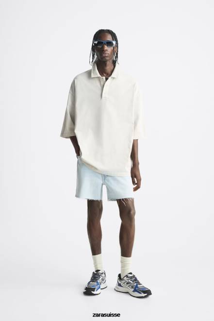 Zara vêtements P66V1244 Hommes short en jean raccourci bleu clair