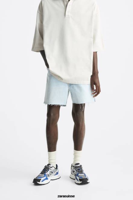 Zara vêtements P66V1244 Hommes short en jean raccourci bleu clair