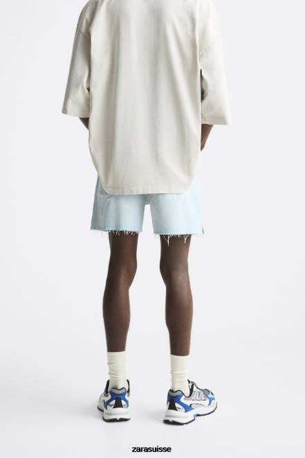 Zara vêtements P66V1244 Hommes short en jean raccourci bleu clair