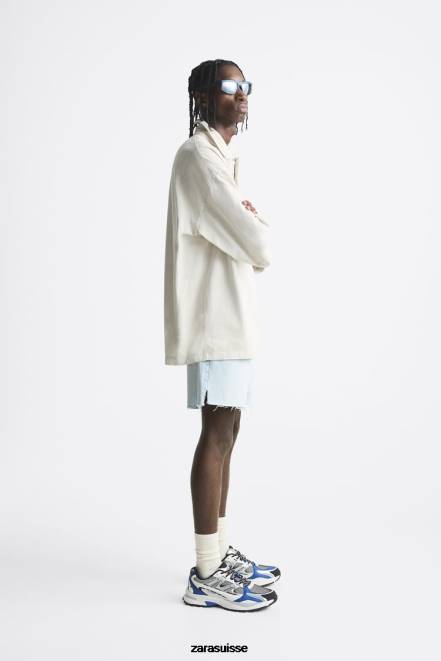 Zara vêtements P66V1244 Hommes short en jean raccourci bleu clair