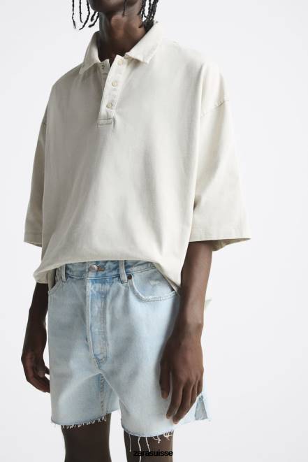 Zara vêtements P66V1244 Hommes short en jean raccourci bleu clair