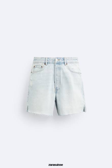 Zara vêtements P66V1244 Hommes short en jean raccourci bleu clair