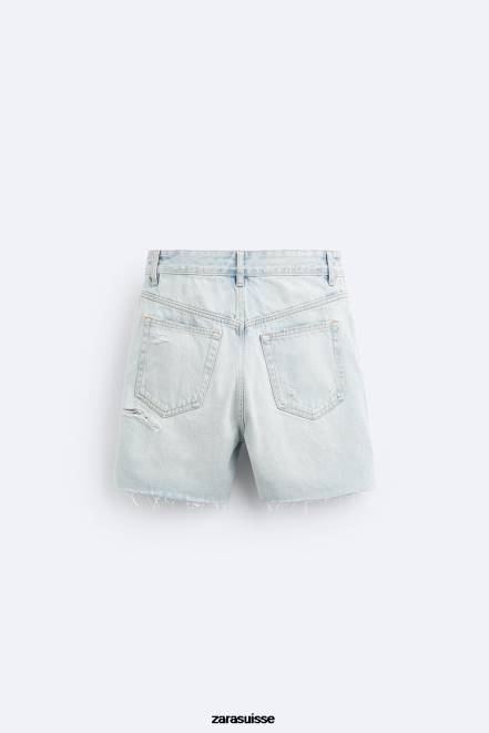 Zara vêtements P66V1244 Hommes short en jean raccourci bleu clair