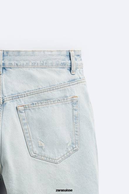 Zara vêtements P66V1244 Hommes short en jean raccourci bleu clair