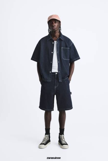 Zara vêtements P66V1245 Hommes short à poche charpentier bleu