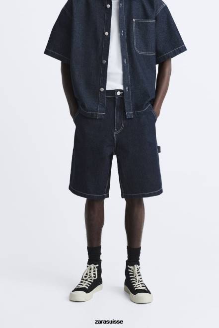 Zara vêtements P66V1245 Hommes short à poche charpentier bleu